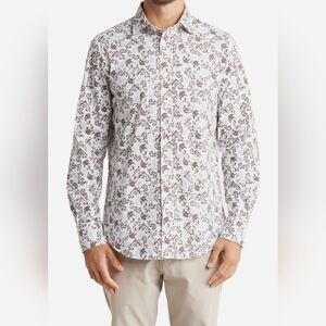 Thomas Dean Men's Paisley Print Cotton Blend Button-Up Shirt, White Multi Floral